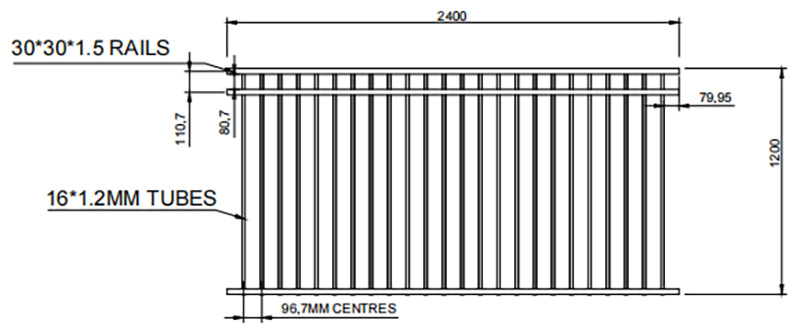 3 Rail Flat Top Fence Product Size