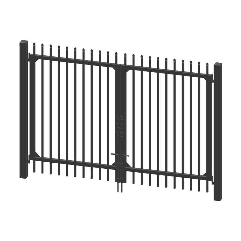 Black Steel Double Swing Driveway Fence Gate