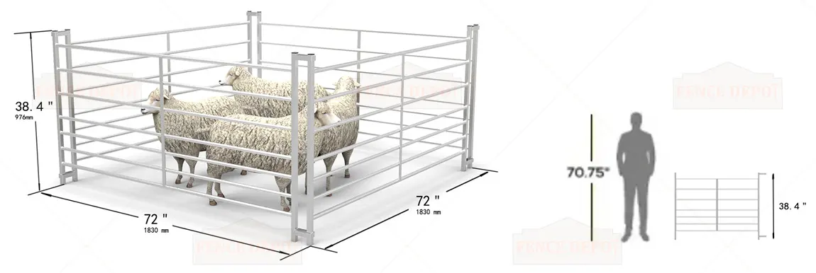 6ft 7 Railed Metal Galvanized Sheep Hurdle Fence Size
