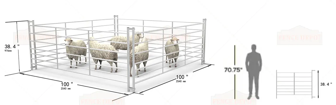 8ft 7 Railed Metal Galvanized Sheep Hurdle Fence Size