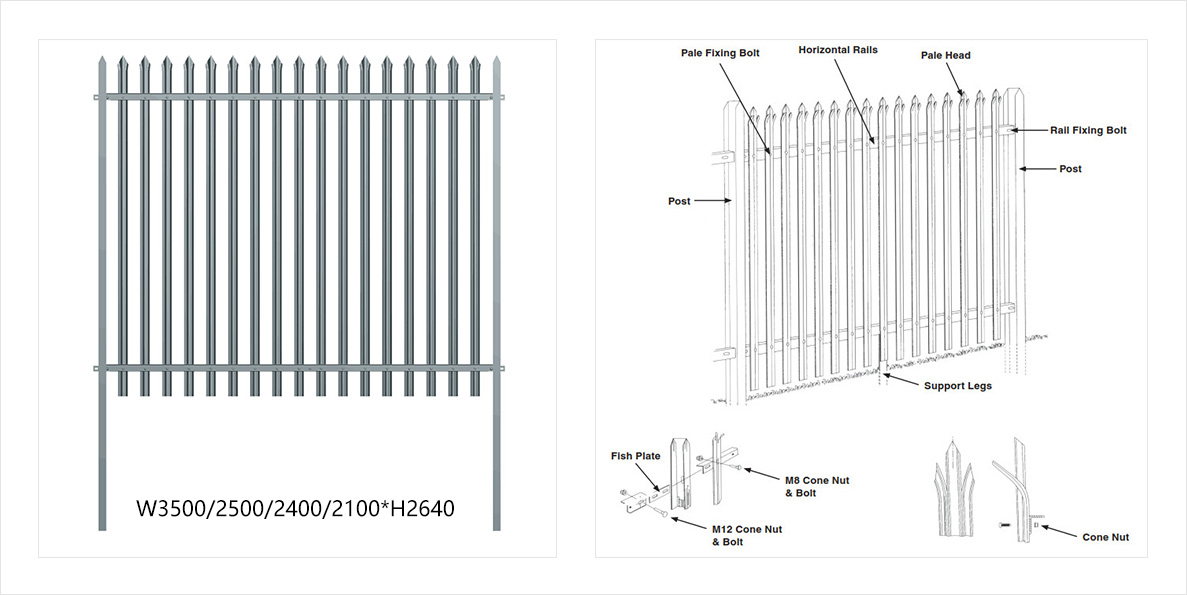 High Security Steel Palisade Fence Panel Product Details