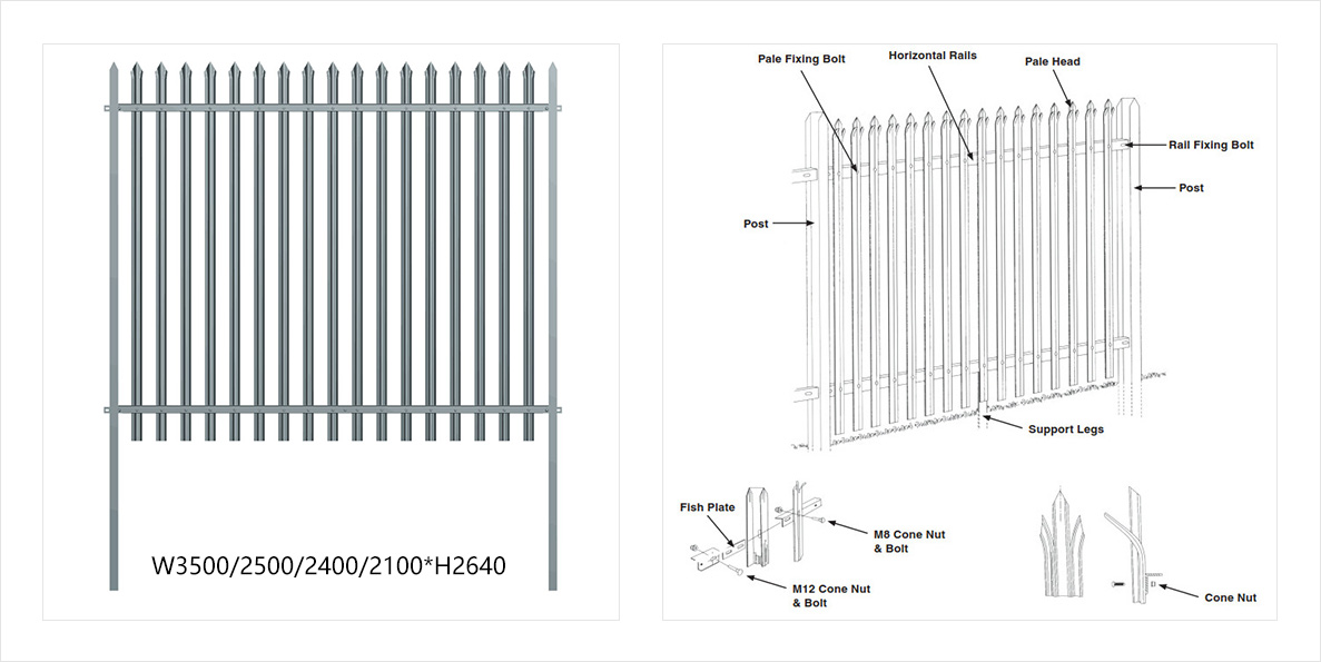 High Security Steel Palisade Fencing Panel Product Details