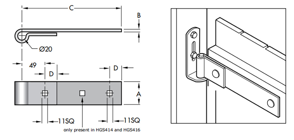 Strap Hinge for Gate product drawings