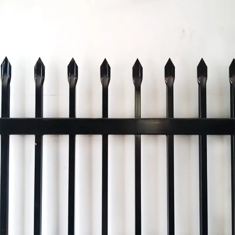 Black Powder Coated Steel Spear Top Rackable Fence Detail