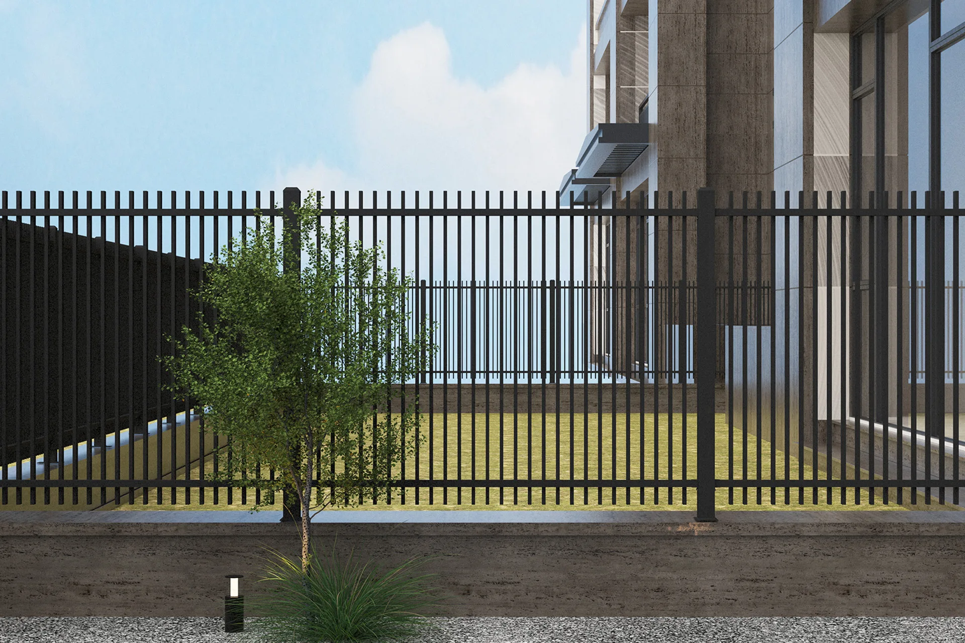 Metal Vertical Blade Fence Panel in Modern Residential