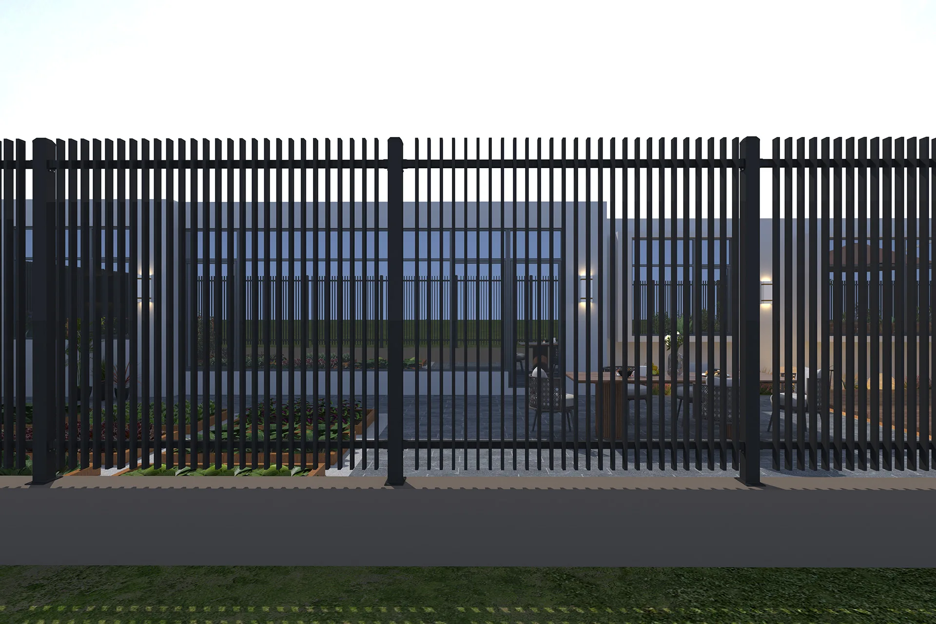 Metal Vertical Blade Fence Panel in Outdoor Structure Accents