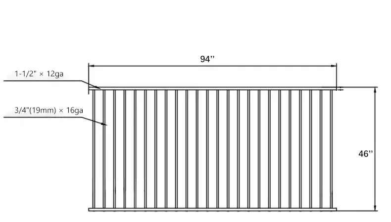 2 Rail Flat Top Steel Fence 4ft H x 8ft W Detail