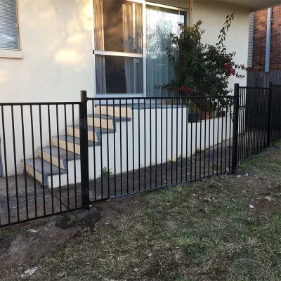 Black Flat Top Steel Fence Application