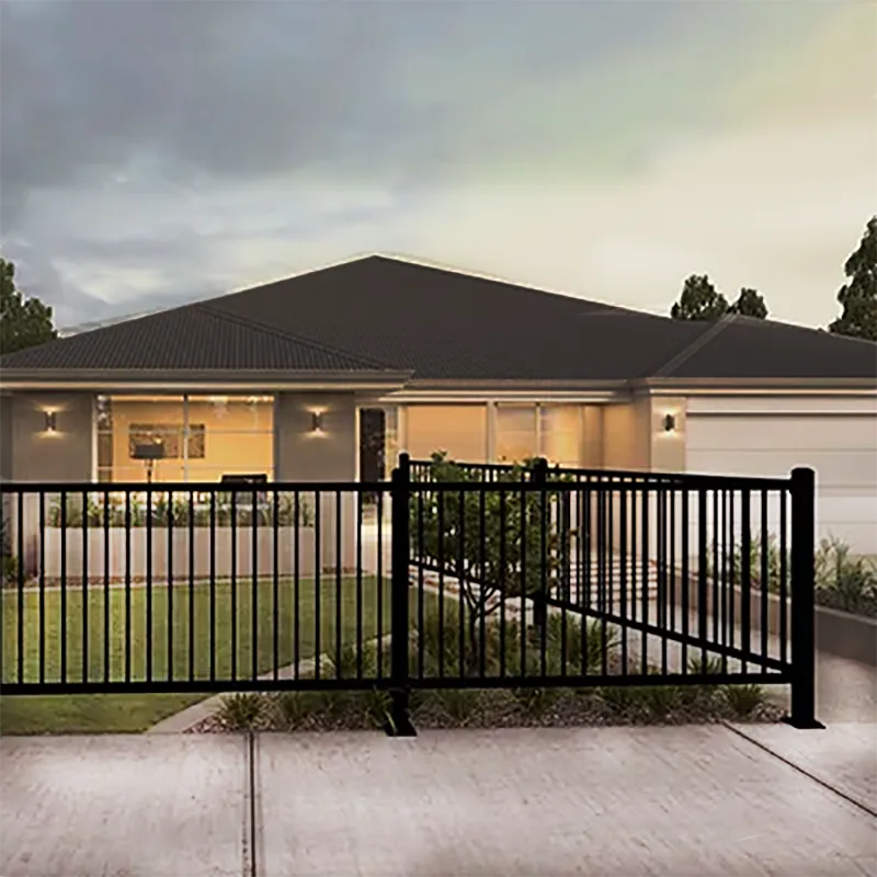 Black Powder Coated 2 Rail Flat Top Steel Fence 4ft H x 8ft W