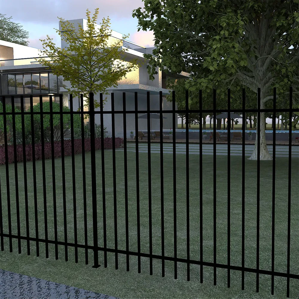 Black Powder Coated 2 Rail Steel Extended Picket Fence