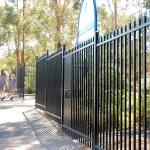 Black Powder Coated 2 Rail Steel Press Point Gate application