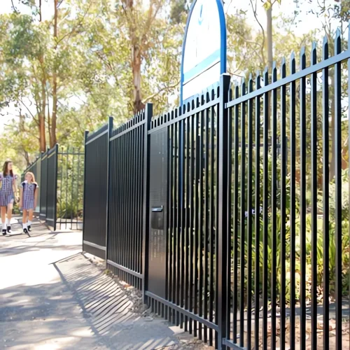 Black Powder Coated 2 Rail Steel Press Point Gate application