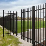 Black Powder Coated 2 Rail Steel Press Point Gate application