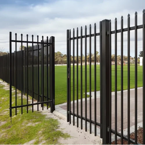 Black Powder Coated 2 Rail Steel Press Point Gate application