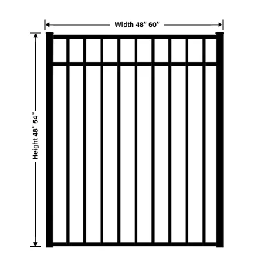 Black Powder Coated 3 Rail Aluminum Flat Top Gate Size