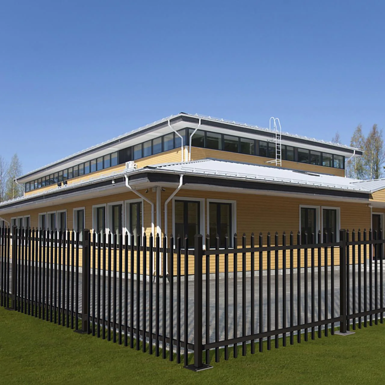 steel commercial spear top fence application