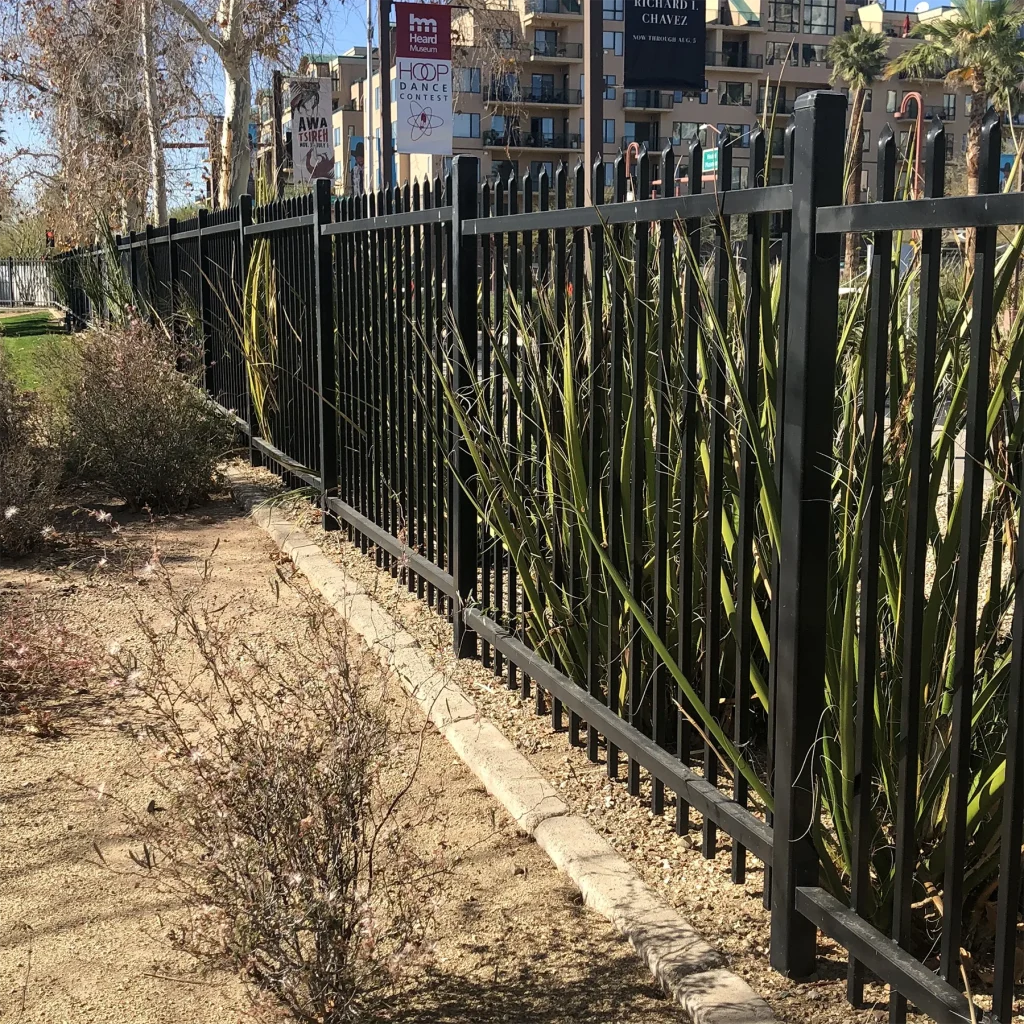 steel commercial spear top fence application