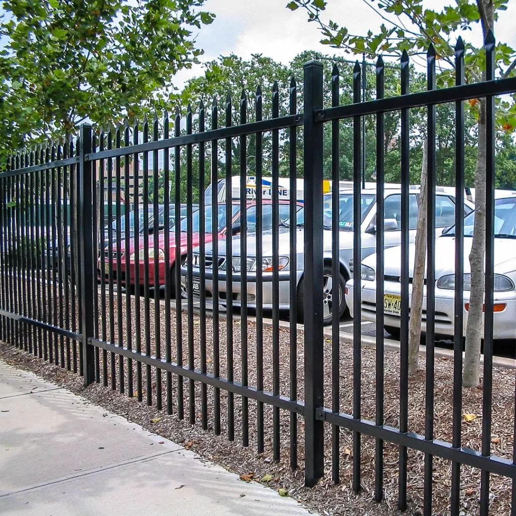 Black Universal Steel Fence Flat Mount Bracket application