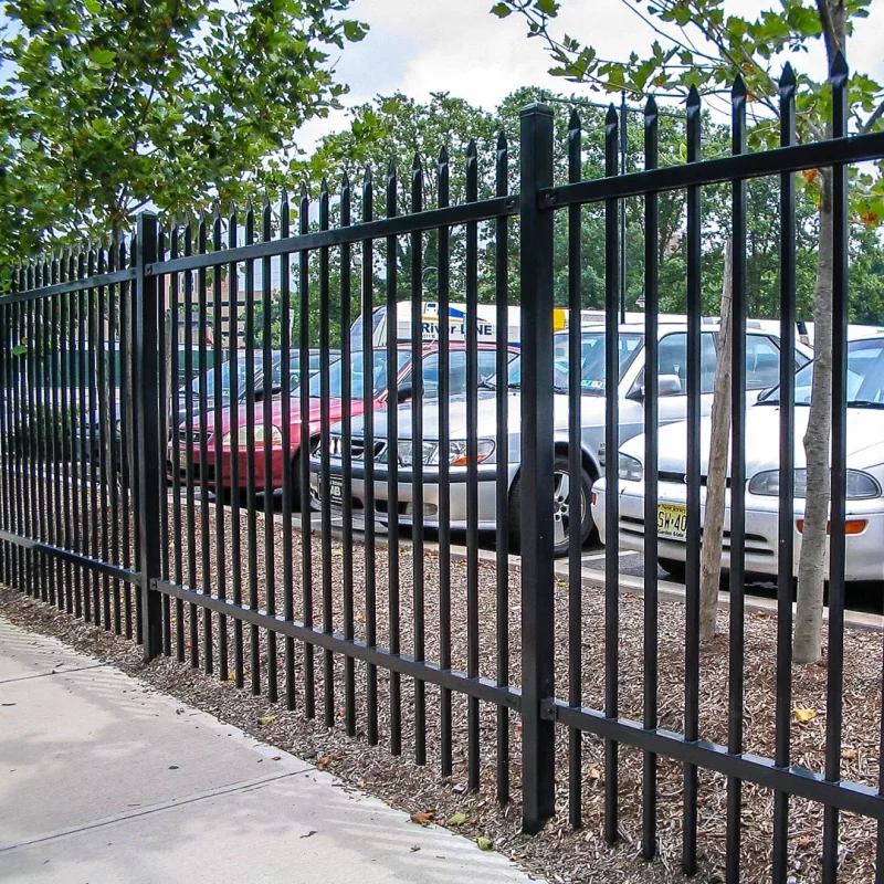 Black Universal Steel Fence Flat Mount Bracket application