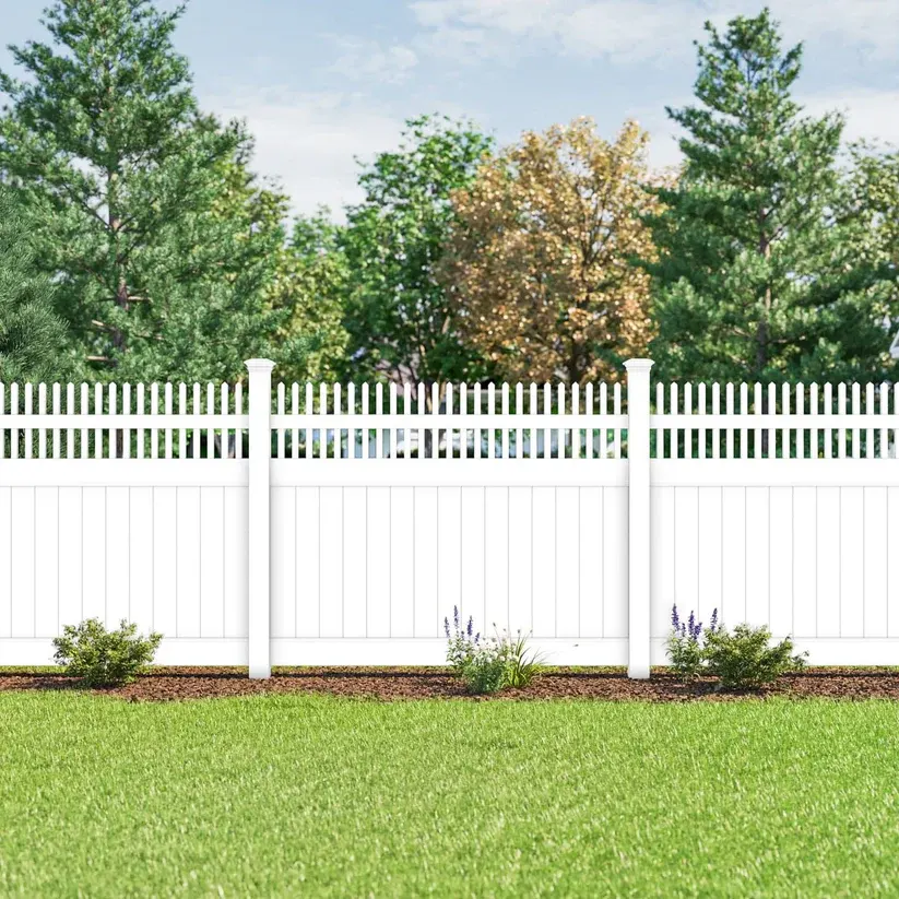 5ft Tall White Vinyl Privacy Fence With Straight Picket Top