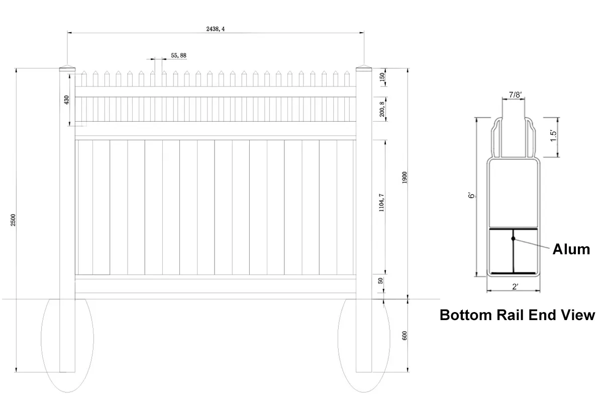 6ft Tall White Vinyl Privacy Fence Panel with Straight Picket Top Detail