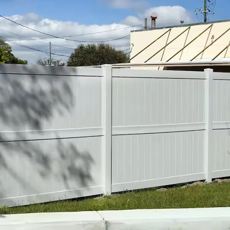 7ft Tall 3 Rails White Vinyl Privacy Fence Panels in Residential