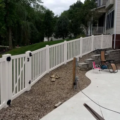 Semi-Privacy White Single Swing Vinyl Gate in Yard