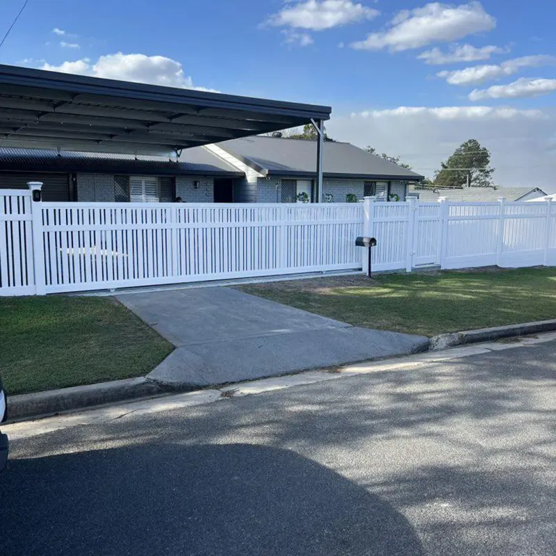 White Semi Privacy Vinyl Slide Gate Application