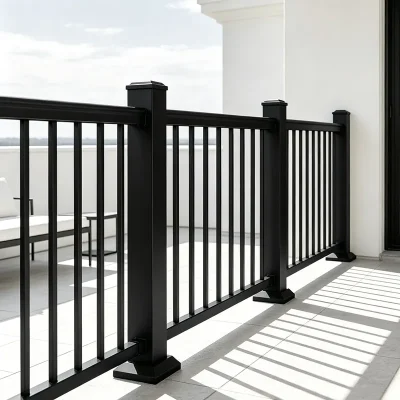 Black Square Aluminum Railing with Square Balusters for Balcony